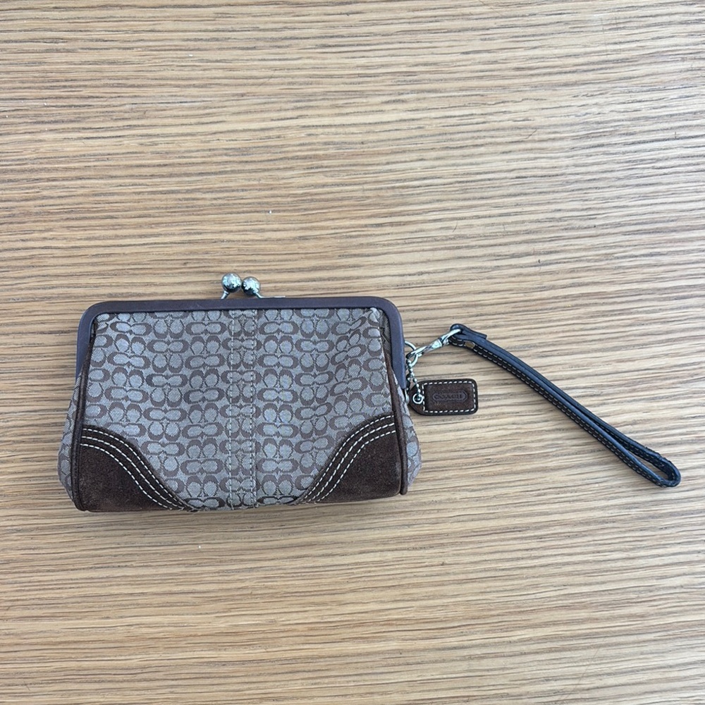 Coach Brown Kisslock Wristlet